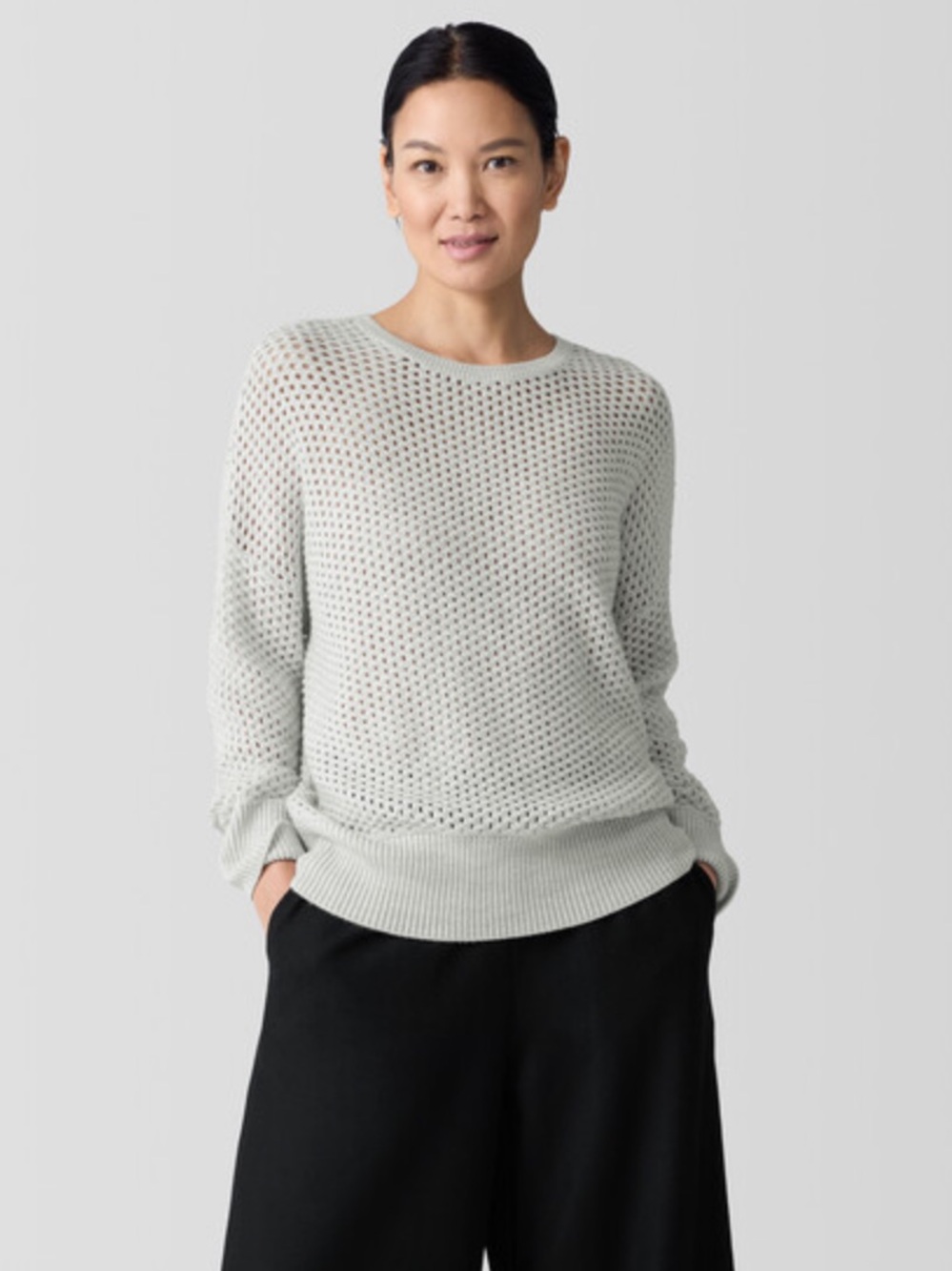 Eileen Fisher Merino Crew Neck Top in Regenerative Wool - NWT Sea Salt
